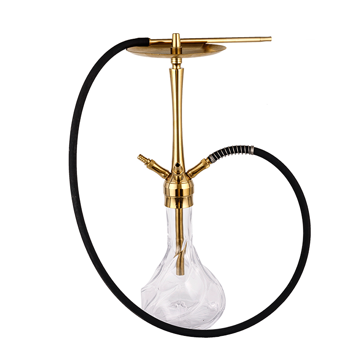 Hoa văn thủy tinh trong suốt Hookah thép không gỉ bốn lỗ màu vàng 64cm