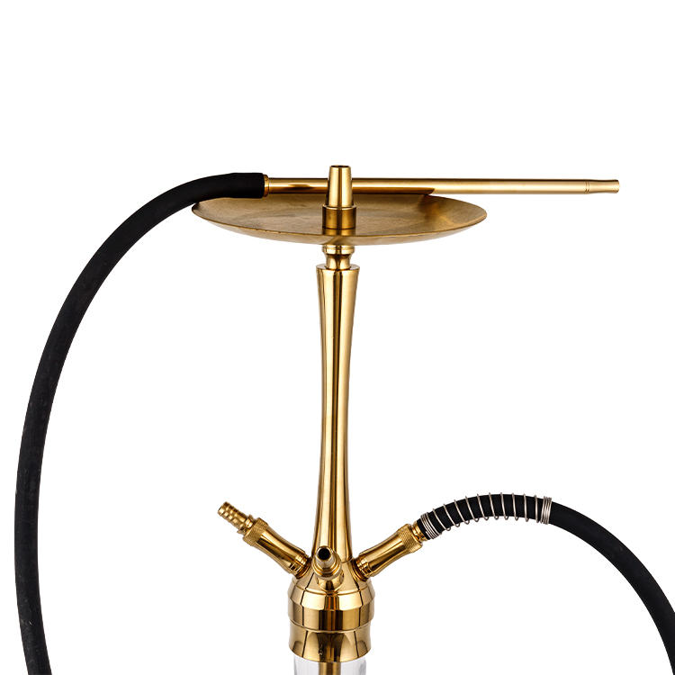 Hoa văn thủy tinh trong suốt Hookah thép không gỉ bốn lỗ màu vàng 64cm