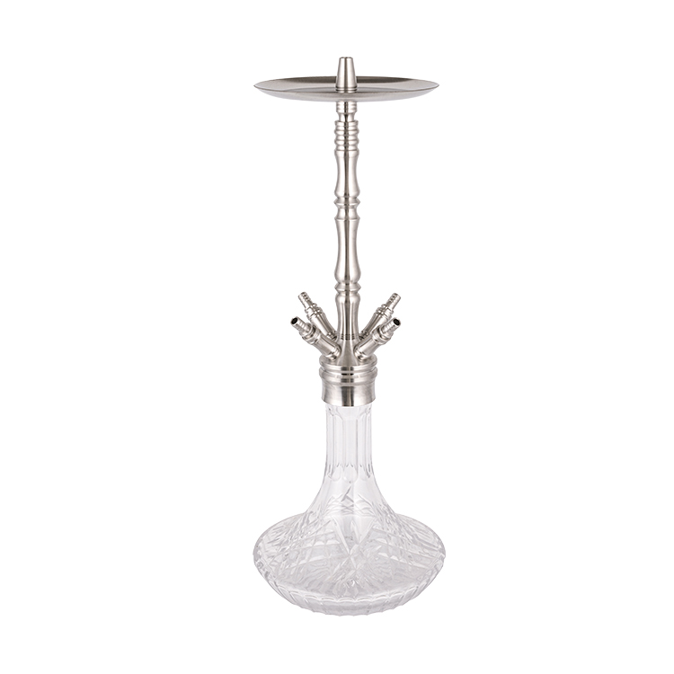 Hookah bốn lỗ bằng kính trong suốt bằng thép không gỉ màu bạc 64cm