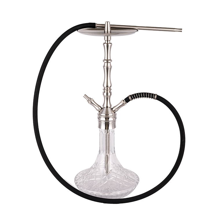 Hookah hai lỗ bằng kính trong suốt bằng thép không gỉ màu bạc 64cm