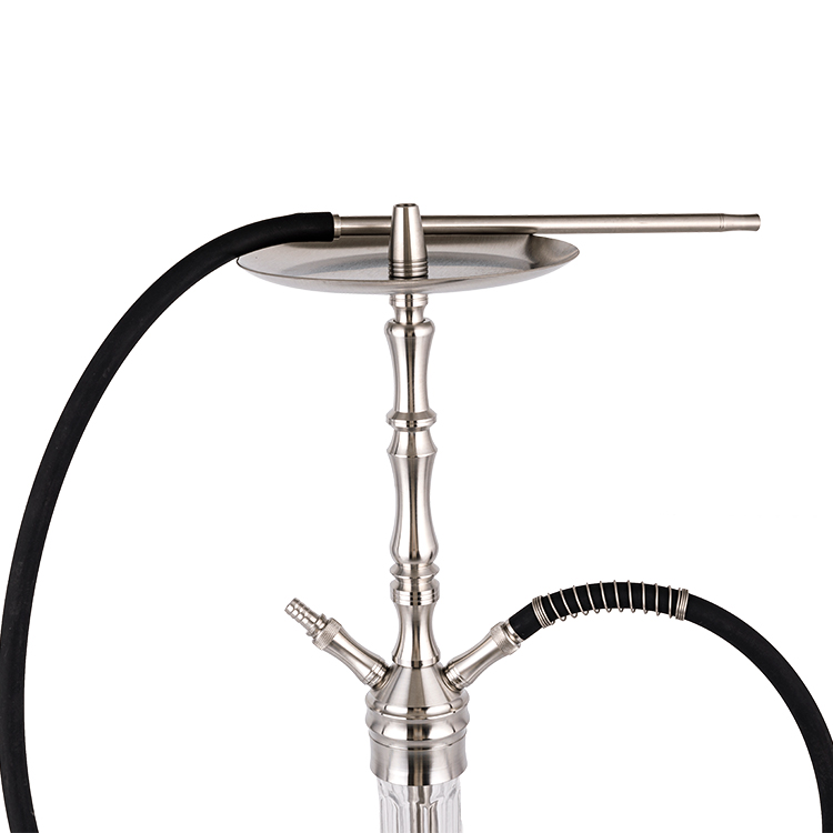 Hookah hai lỗ bằng kính trong suốt bằng thép không gỉ màu bạc 64cm