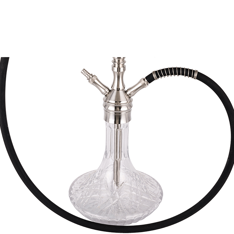 Hookah hai lỗ bằng kính trong suốt bằng thép không gỉ màu bạc 64cm