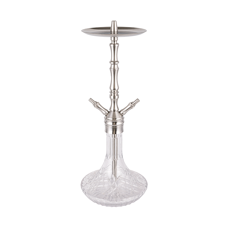 Hookah hai lỗ bằng kính trong suốt bằng thép không gỉ màu bạc 64cm-1