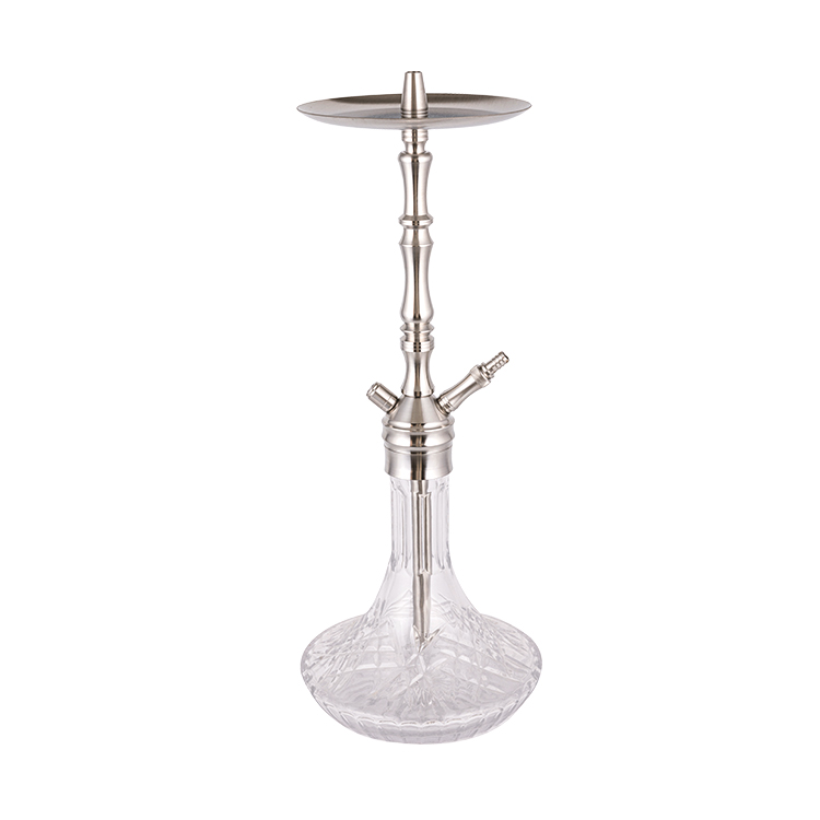 Hookah hai lỗ bằng kính trong suốt bằng thép không gỉ màu bạc 64cm-1