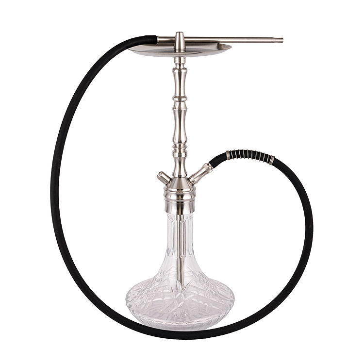 Hookah hai lỗ bằng kính trong suốt bằng thép không gỉ màu bạc 64cm-1