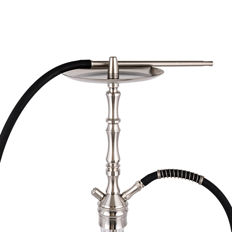 Hookah hai lỗ bằng kính trong suốt bằng thép không gỉ màu bạc 64cm-1