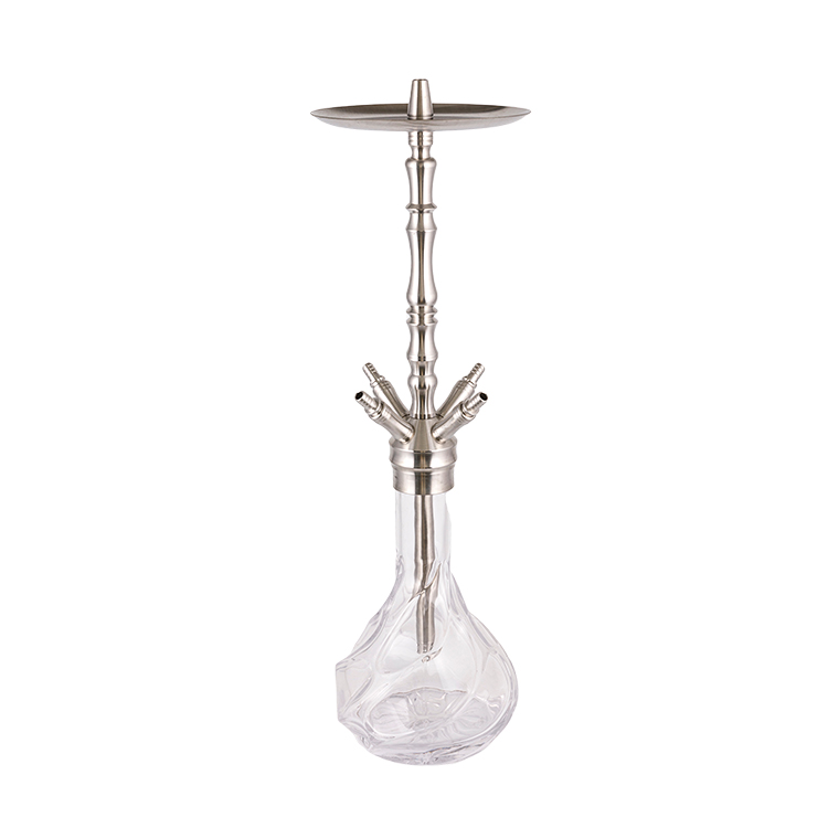 Hookah bốn lỗ bằng kính trong suốt bằng thép không gỉ màu bạc 64cm