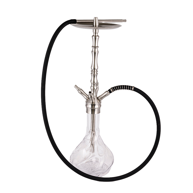 Hookah bốn lỗ bằng kính trong suốt bằng thép không gỉ màu bạc 64cm