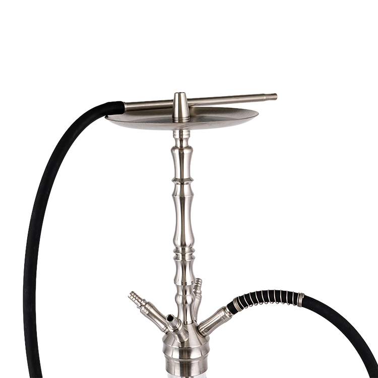 Hookah bốn lỗ bằng kính trong suốt bằng thép không gỉ màu bạc 64cm