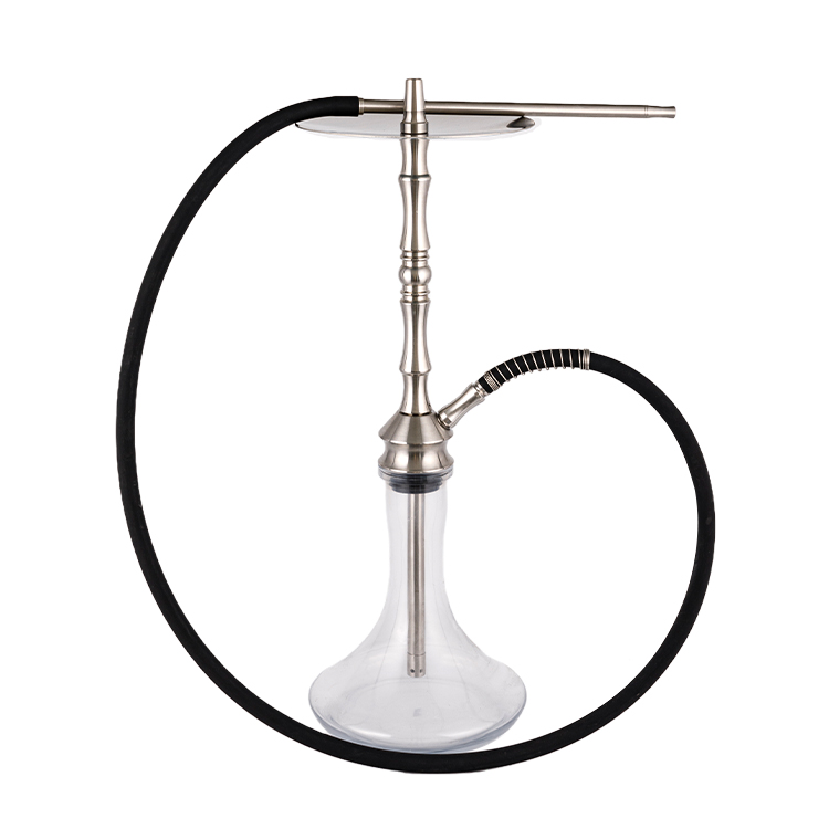 Thủy tinh trong suốt Thép không gỉ màu bạc Ống kim loại-1 Hookah một lỗ 68cm