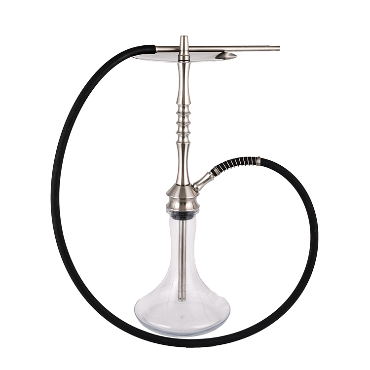 Thủy tinh trong suốt Thép không gỉ màu bạc Ống kim loại-2 Hookah một lỗ 68cm