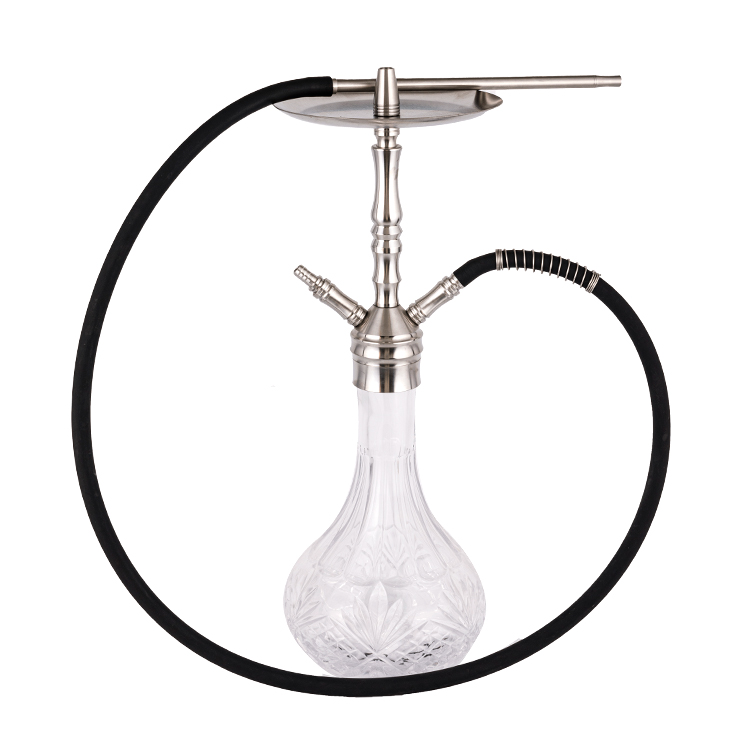 Hookah hai lỗ bằng kính trong suốt bằng thép không gỉ màu bạc 57cm