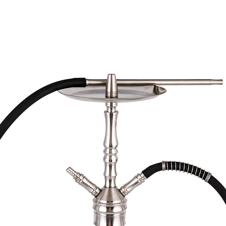 Hookah hai lỗ bằng kính trong suốt bằng thép không gỉ màu bạc 57cm