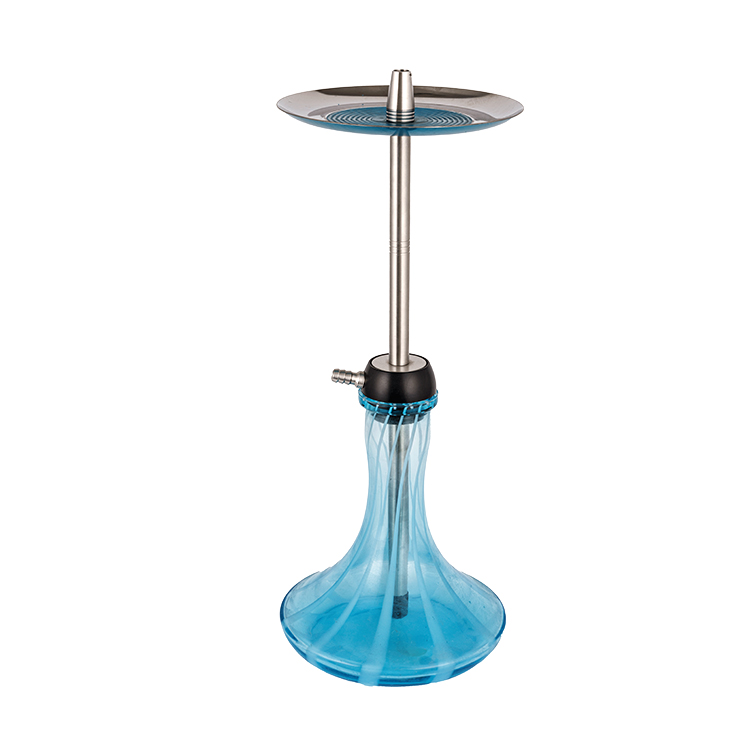 Pom thủy tinh hoa văn màu xanh + Hookah một lỗ bằng thép không gỉ 56cm