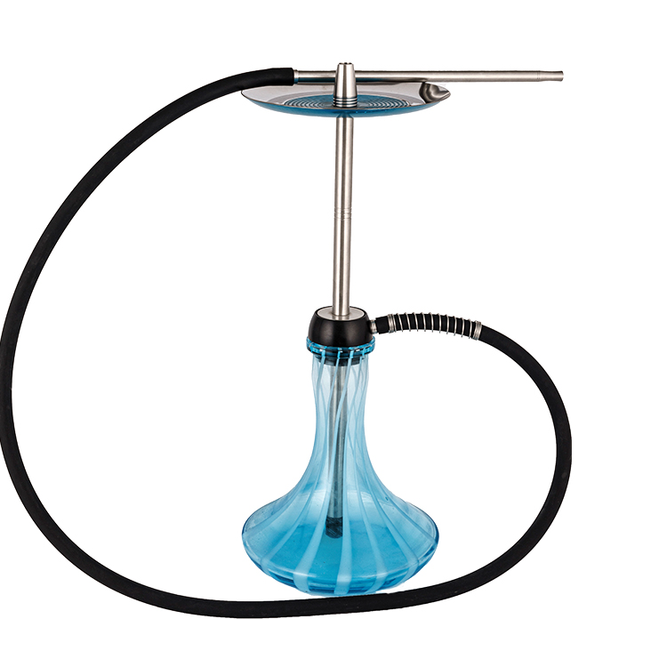 Pom thủy tinh hoa văn màu xanh + Hookah một lỗ bằng thép không gỉ 56cm