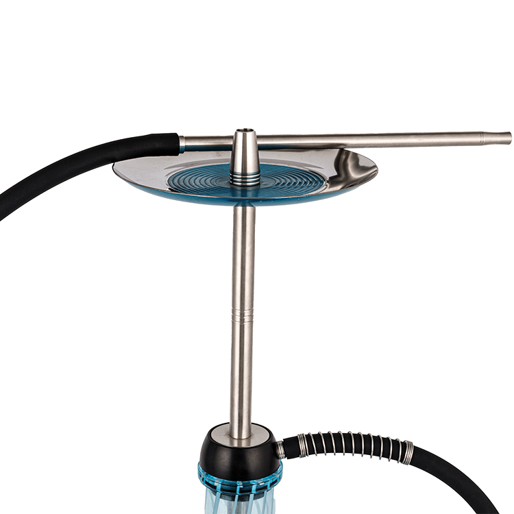 Pom thủy tinh hoa văn màu xanh + Hookah một lỗ bằng thép không gỉ 56cm