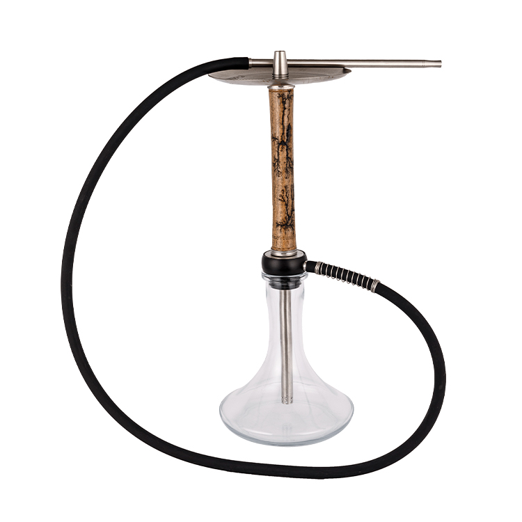 Gỗ thủy tinh trong suốt + Pom + Ống gỗ bằng thép không gỉ-2 Hookah một lỗ 58cm