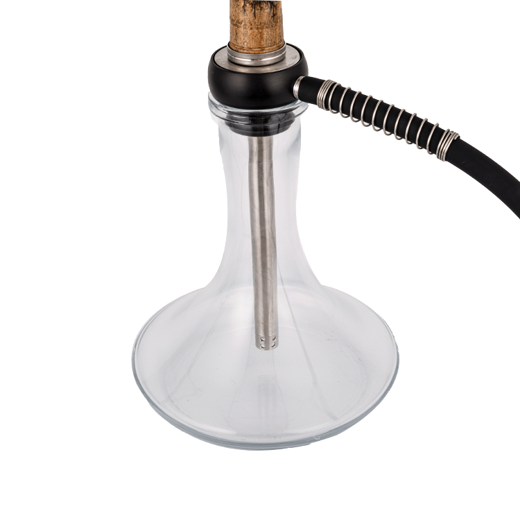 Gỗ thủy tinh trong suốt + Pom + Ống gỗ bằng thép không gỉ-2 Hookah một lỗ 58cm