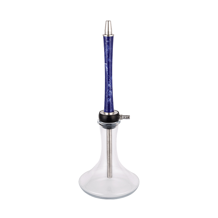 Nhựa thủy tinh trong suốt + Thép không gỉ + Pom 1 lỗ màu xanh đậm Hookah 58cm