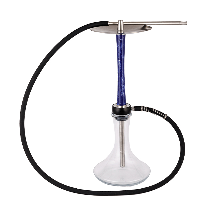 Nhựa thủy tinh trong suốt + Thép không gỉ + Pom 1 lỗ màu xanh đậm Hookah 58cm