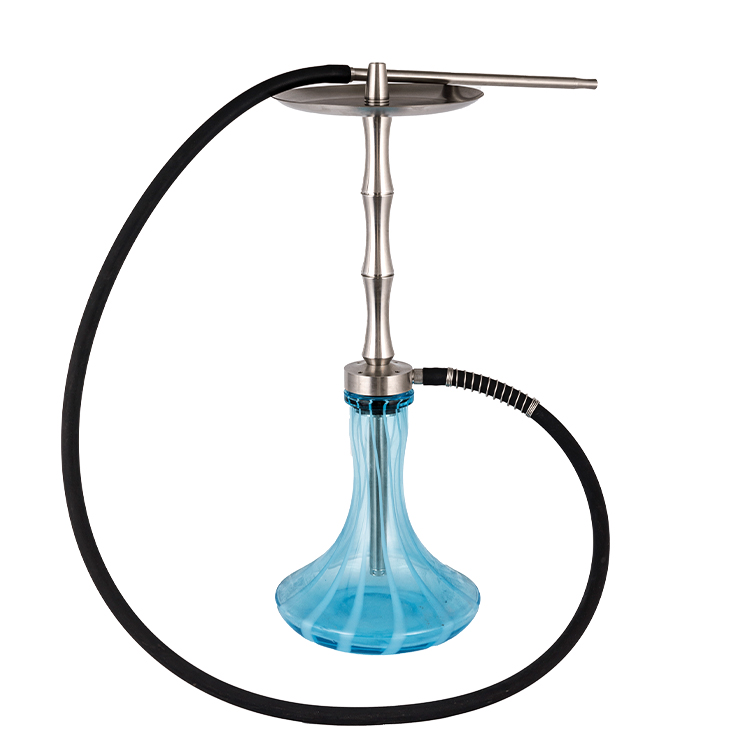 Hoa văn màu xanh Thủy tinh Bạc Thép không gỉ Ống kim loại-1 Hookah một lỗ 60 cm