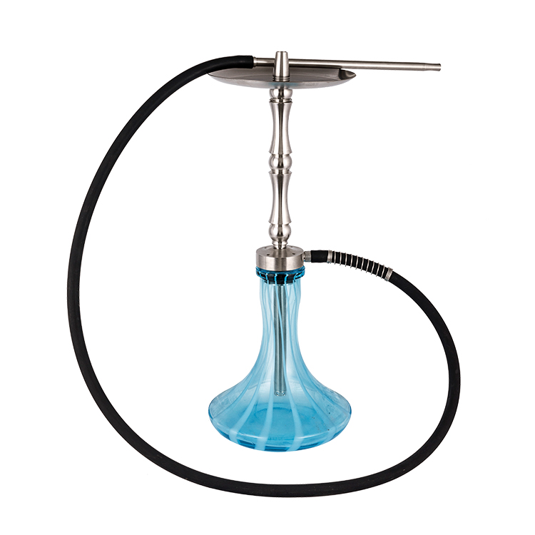 Thủy tinh có hoa văn màu xanh Bạc Ống kim loại bằng thép không gỉ-2 Hookah một lỗ 58cm