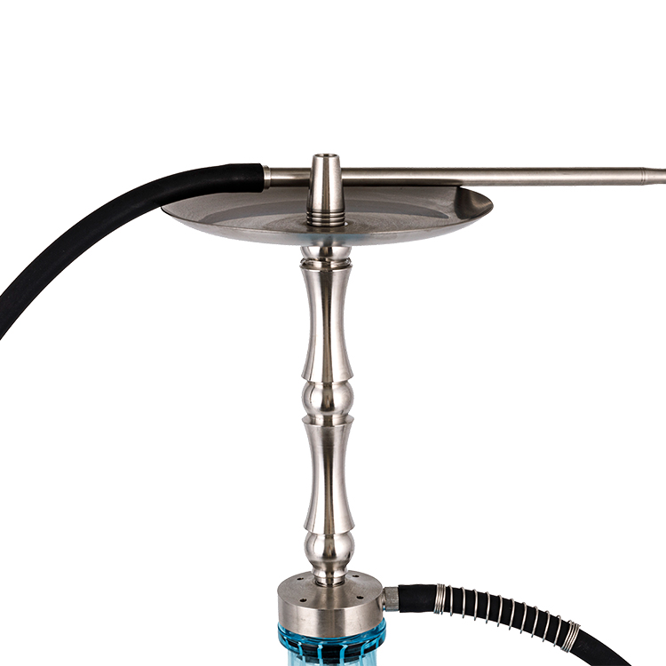 Thủy tinh có hoa văn màu xanh Bạc Ống kim loại bằng thép không gỉ-2 Hookah một lỗ 58cm