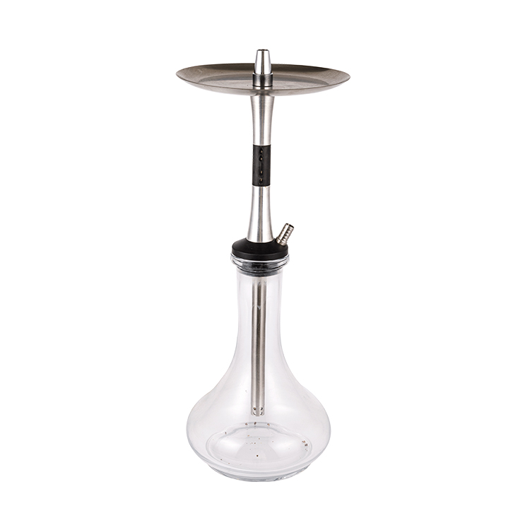 Kính trong suốt Pom + Chất liệu thép không gỉ Bạc + Ống kim loại đen-3 Hookah đơn lỗ 56cm