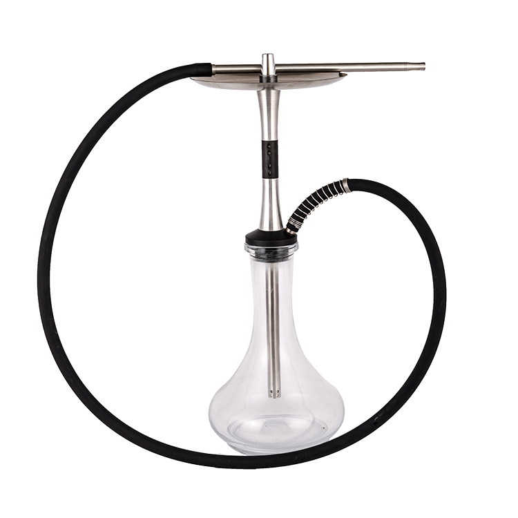 Kính trong suốt Pom + Chất liệu thép không gỉ Bạc + Ống kim loại đen-3 Hookah đơn lỗ 56cm