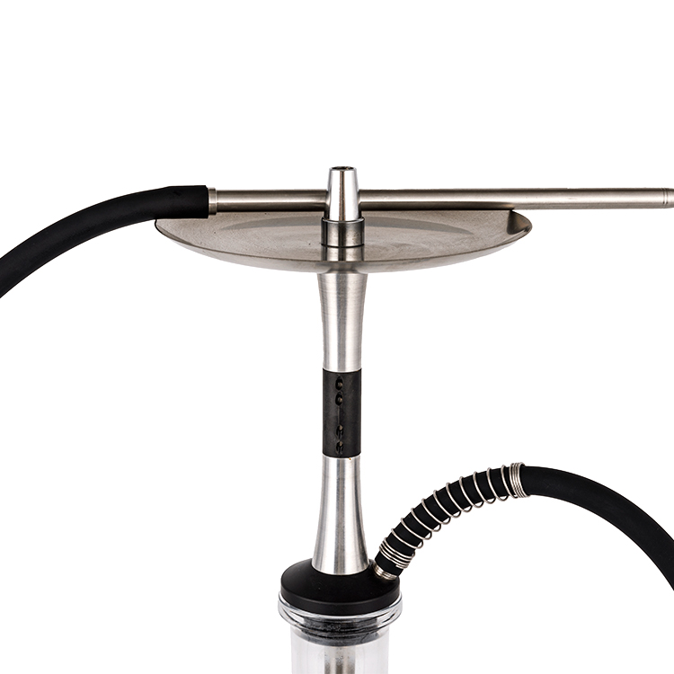 Kính trong suốt Pom + Chất liệu thép không gỉ Bạc + Ống kim loại đen-3 Hookah đơn lỗ 56cm