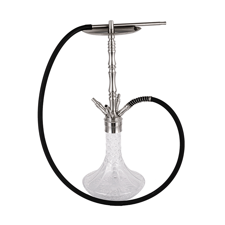 Hookah bốn lỗ bằng kính trong suốt bằng thép không gỉ màu bạc 64cm-1