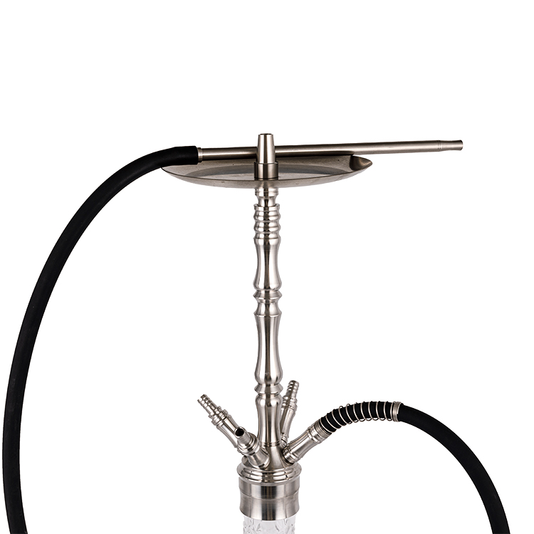 Hookah bốn lỗ bằng kính trong suốt bằng thép không gỉ màu bạc 64cm-1