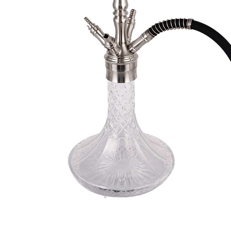 Hookah bốn lỗ bằng kính trong suốt bằng thép không gỉ màu bạc 64cm-1