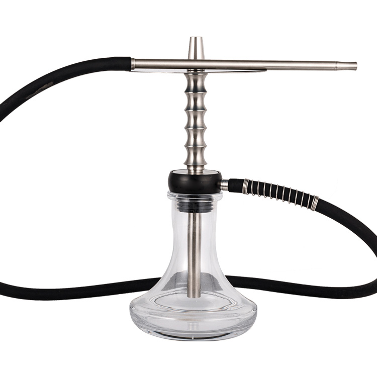 Kính trong suốt Pom + Ống kim loại thép không gỉ 1 lỗ Hookah 40cm