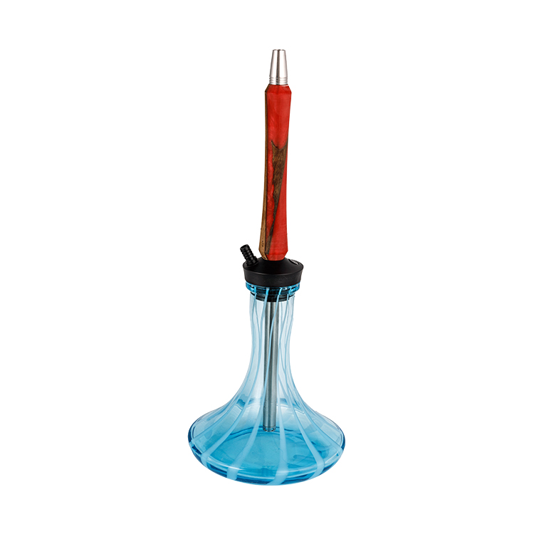 Kính hoa văn màu xanh Pom + Thép không gỉ Ống kim loại màu đỏ Một lỗ Hookah 56cm