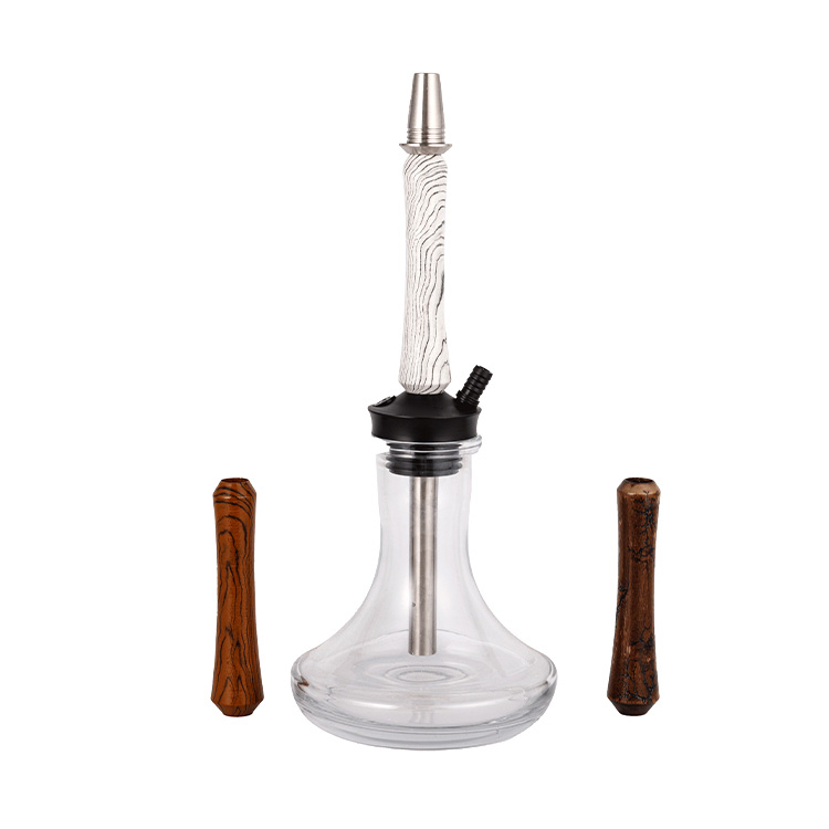 Gỗ thủy tinh trong suốt + Pom + Ống gỗ bằng thép không gỉ-3 Hookah đơn lỗ 58cm