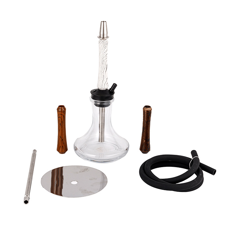 Gỗ thủy tinh trong suốt + Pom + Ống gỗ bằng thép không gỉ-3 Hookah đơn lỗ 58cm