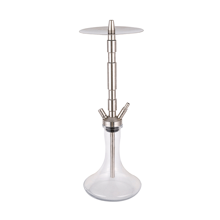 Thép không gỉ màu bạc Kính trong hai lỗ Hookah 58cm