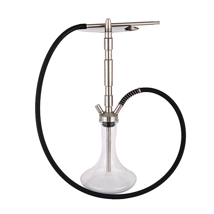 Thép không gỉ màu bạc Kính trong hai lỗ Hookah 58cm