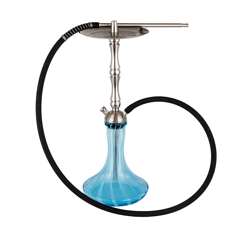 Hookah hai lỗ bằng thép không gỉ màu xanh bạc thủy tinh 58cm