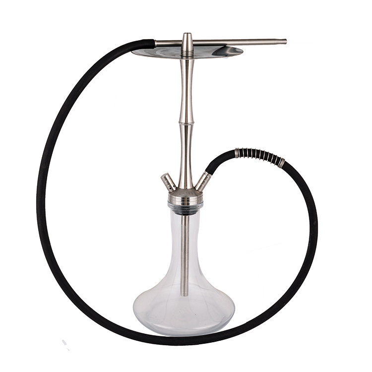 Hookah hai lỗ bằng kính trong suốt bằng thép không gỉ màu bạc 58cm