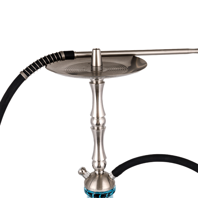 Hookah hai lỗ bằng thép không gỉ màu xanh bạc thủy tinh 58cm