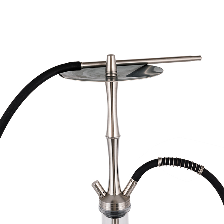 Hookah hai lỗ bằng kính trong suốt bằng thép không gỉ màu bạc 58cm